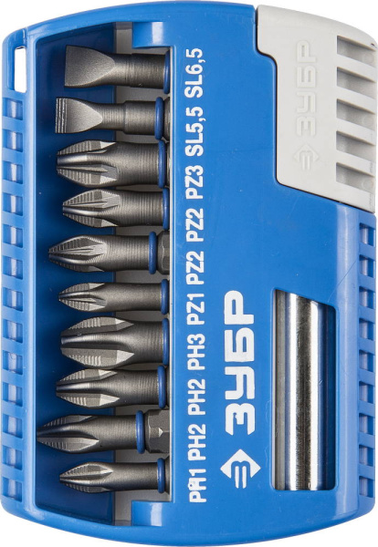 Набор : Биты с магнитным адаптером, Cr-Mo, 11 предметов ЗУБР