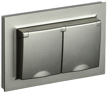 BRITE Розетка 2-местная с з/з с защитными шторками и крышкой 16А в сборе IP44 РСбш12-3-44-БрШ шампан