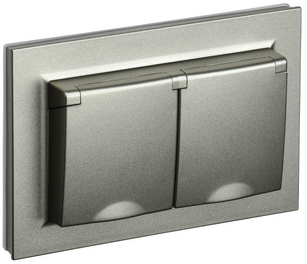 BRITE Розетка 2-местная с з/з с защитными шторками и крышкой 16А в сборе IP44 РСбш12-3-44-БрШ шампан