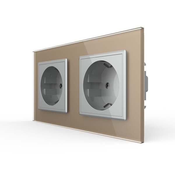 Розетка Livolo 2 поста Серая с золотой рамкой VL-C7C2EU-15/13