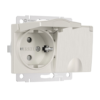 Розетка двойная влагозащ. с зазем. с защит. крышками и шторками (перламутровый рифленый) СУ IP44 Werkel