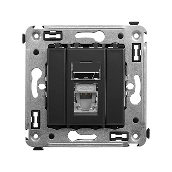 Компьютерная розетка RJ-45 в стену, кат.5e одинарнаяэкранированная,"Avanti", "Черный матовый" DKC