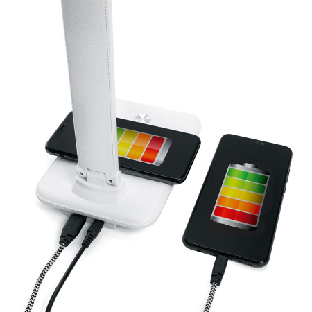 Настольный светодиодный светильник Feron DE1728 10Вт, 3000-6000К, 100-240В, белый, с наличием беспроводной зарядки для телефона