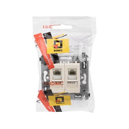 Компьютерная розетка RJ-45 в стену, кат.6 двойная,"Avanti", "Ванильная дымка" DKC