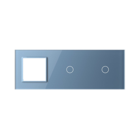 Панель для розетки и двух сенсорных выключателей, 2 клавиши (1+1), цвет синий, стекло Livolo