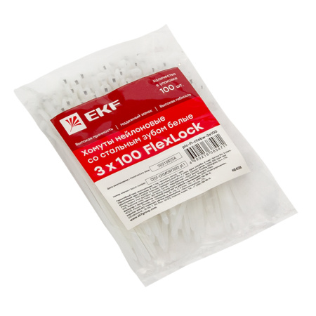 Хомут нейлоновый со стальным зубом (б), 3x100 (100шт) PROxima EKF