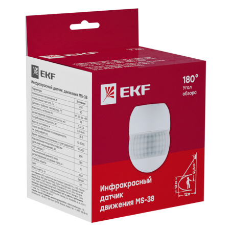 ИК датчик движения наст, 800Вт 180 град до 12м IP44 MS-38 PROxima EKF
