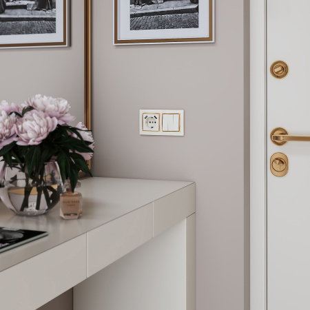 Розетка с заземлением, шторками и USBх2 (слоновая кость) СУ IP20 Werkel