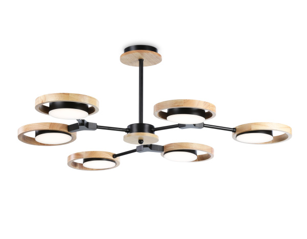 Светильник светодиодный подвесной FL51619/6 BK/LW черный/светлое дерево 3000K/4200K/6400K 42W D825*285 (Без ПДУ) Ambrella Light