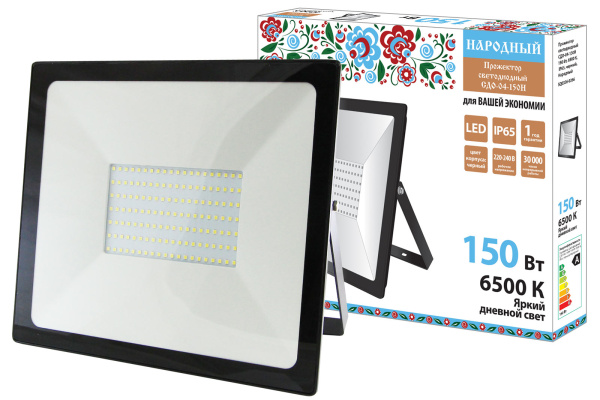 Прожектор светодиодный СДО-04-150Н 150 Вт, 6500 К,  IP65, черный, Народный TDM