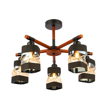 Люстра потолочная Черный, Темное дерево/Черный, Прозрачный, Янтарный E27 5*60Вт SLE114402-05 EVOLUCE
