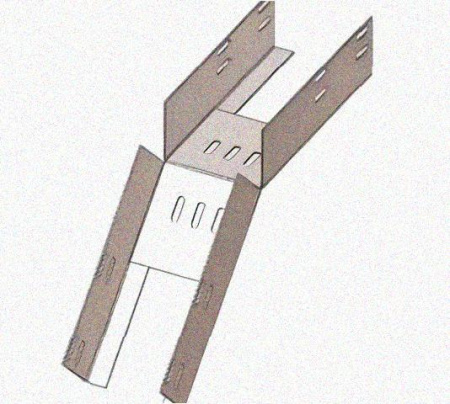 Лоток перфорированный КС 75х65-45 УТ1,5 для поворота трассы вниз на 45, оцинкованный лист S1,5