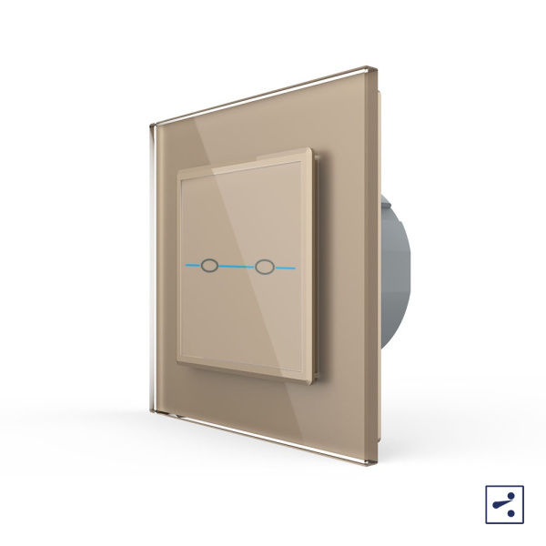 Сенсорный проходной выключатель Quadro 2 клавиши 1 пост Золотой Livolo