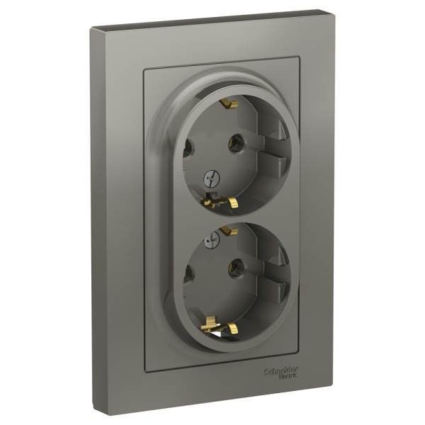 ATLASDESIGN Розетка СУ 2 мест. с зазем. в сборе 16А сталь IP20 Schneider Electric