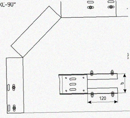 Лоток перфорированный КС 600х150-90 У3 для поворота трассы вниз на 90, окрашенный, S1,5