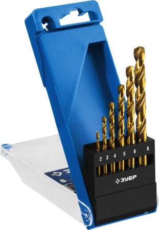 ТИТАН 6шт(2-8мм), Набор сверл по металлу, сталь Р6М5, класс А, титановое покрытие ЗУБР