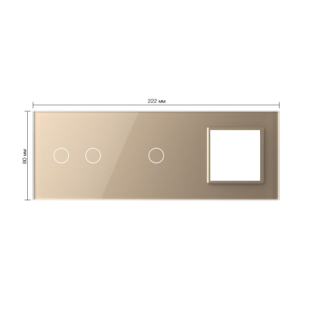 Панель тройная: 2 выключателя + 1 выключатель + 1 розетка Золотая Livolo
