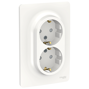 Unica NEW Розетка 2-м  СУ с заземл и шторками 16А белая IP20 Schneider Electric