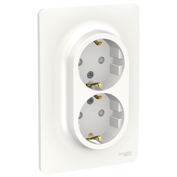 Unica NEW Розетка 2-м  СУ с заземл и шторками 16А белая IP20 Schneider Electric
