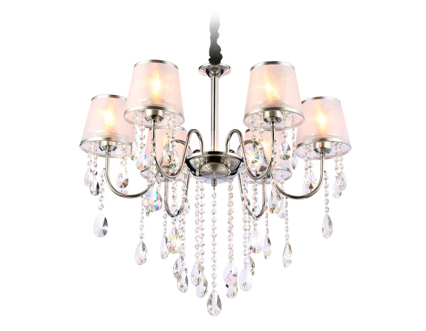 Подвесная люстра с абажурами и хрусталем TR4588/6 CH/SL хром/серебро E14/6 max 40W D660*570 Ambrella Light