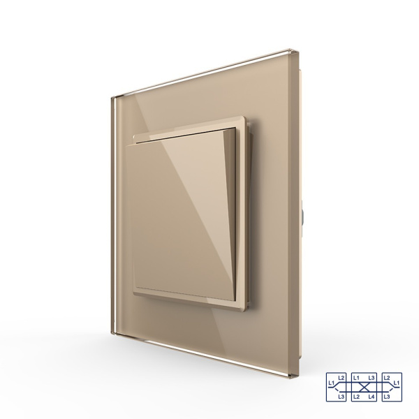 Одноклавишный перекрестный механический выключатель 1 пост, цвет шампань Livolo