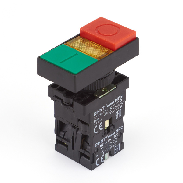 Двойная кнопка NP2-EW8465 черный корпус, 1НО+1НЗ, AC/DC220В (LED), IP40 (R) CHINT