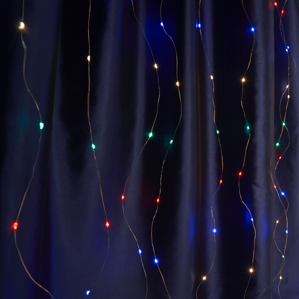 Светодиодная гирлянда Feron CL590 занавес 2*2м + 2м мультиколор USB, прозрачный шнур