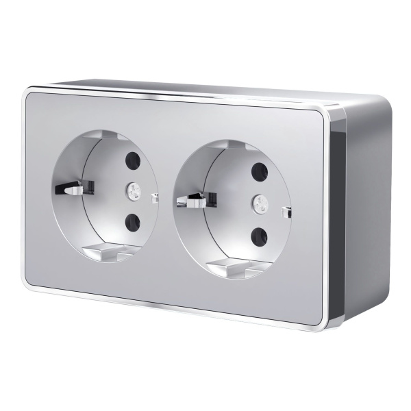 Розетка двойная с заземлением (серебряный) Gallant ОУ IP20 Werkel