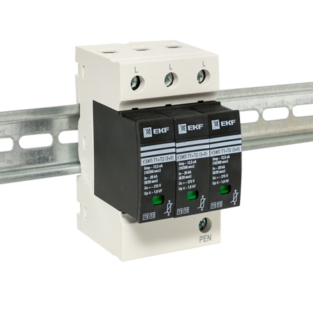 Устройство защиты от импульсных перенапряжений Т1+Т2, Iimp-12,5kA, In-20kA, Uc-275В, 3+0 PROxima EKF