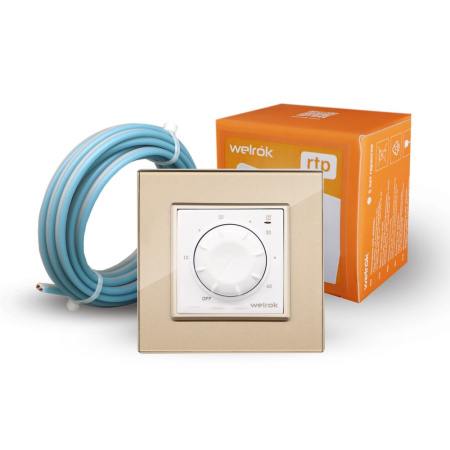 Терморегулятор Welrok RTP для рамки LIVOLO с механическим управлением, датчик пола 3 м, цвет белый с золотой рамкой