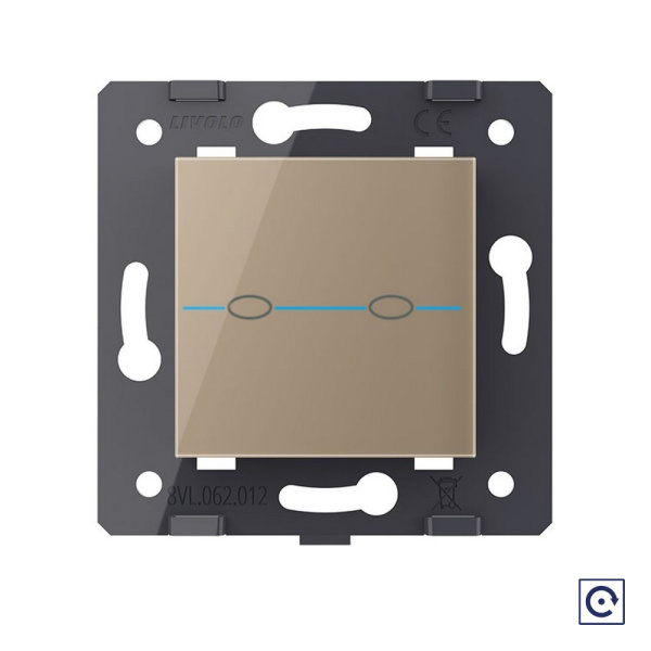 Двухклавишная сенсорная кнопка Quadro, цвет золотой (механизм) Livolo