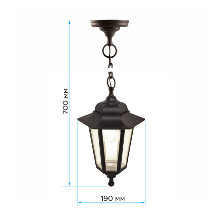 11-98 НСУ 06-60-001 АДЕЛЬ1 ЧЕР Светильник-фонарь подвесной черный 6-гранный прозрачное стекло APEYRON