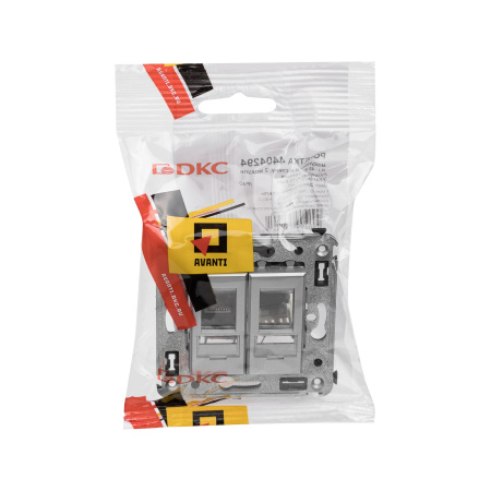 Компьютерная розетка RJ-45 в стену, кат.6 двойная,"Avanti", "Закаленная сталь" DKC