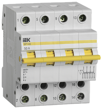 Выключатель-разъединитель трехпозиционный ВРТ-63 4P 50А IEK