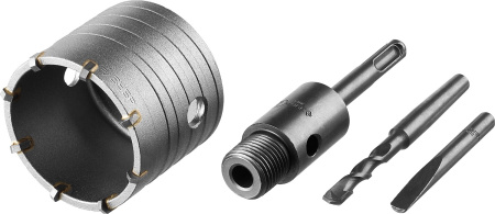 Коронка буровая, коническая посадка центрирующего сверла, SDS-Plus хвостовик, в сборе, 68мм ЗУБР