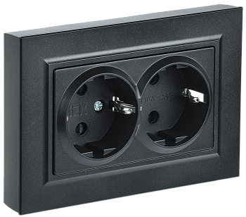 BRITE Розетка 2-местная с з/з с защитными шторками 16А в сборе РСш12-3-БрЧ черный IEK