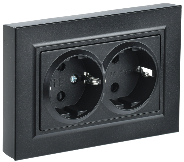 BRITE Розетка 2-местная с з/з с защитными шторками 16А в сборе РСш12-3-БрЧ черный IEK