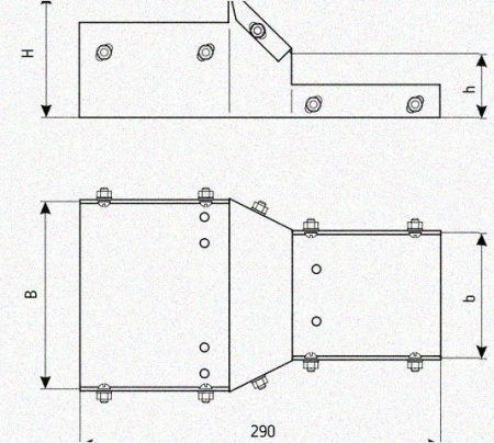 Лоток переходной замковый ЛПЗ 200х65-100х65 УТ1,5, оцинкованный лист, S1,0