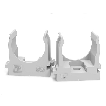 Крепеж-клипса для труб атмосферостойкая для прямого монтажа серая в п/э d25 мм (100шт/700шт уп/кор) Промрукав