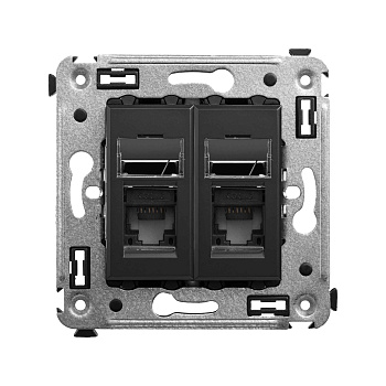 Компьютерная розетка RJ-45 в стену, кат.6 двойная,"Avanti", "Черный матовый" DKC