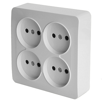 Розетка 4-местная б/з открытой установки, квадрат, STEKKER, 250В, 10А, IP20, серия София, белый, MST10-14S-01