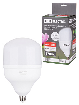 Лампа светодиодная T 60 Вт, 230 В, 6500 К, E27 (160x268 мм) TDM Лампа светодиодная T 60 Вт, 230 В, 6500 К, E27 (160x268 мм) TDM