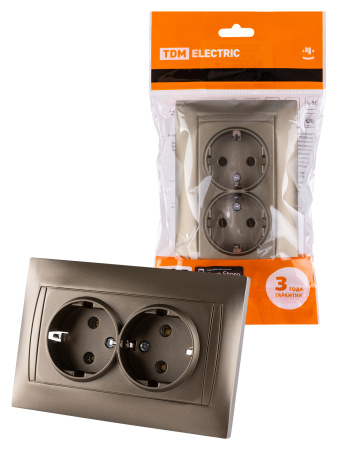 Розетка двойная 2П+З 16А 250В  бронза "Лама" TDM