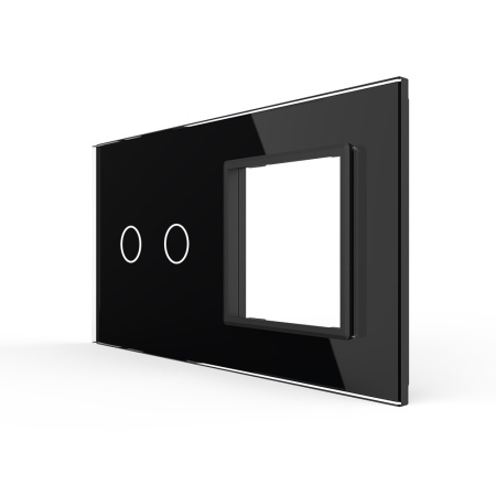 Панель двойная: 2 выключателя + 1 розетка Черная Livolo