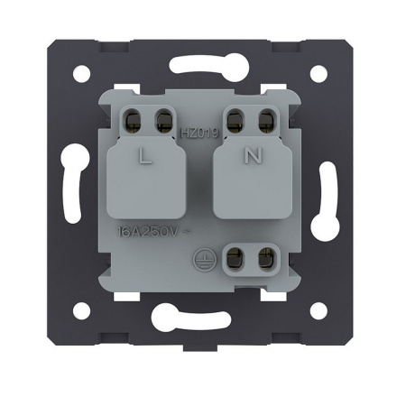 Розетка с заземлением защитными шторками черная (механизм) Livolo