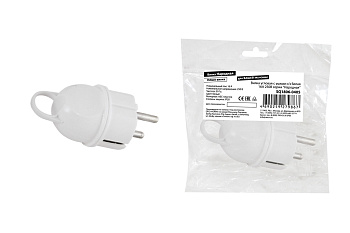 Вилка угловая с ушком с/з белая 16А 250В серии "Народная"