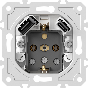 Donel механизм розетки Schuko 16А 250 В~ с зарядным устройством USB A+C, 5V/3A, мощность 20W, на винтах, серия DB