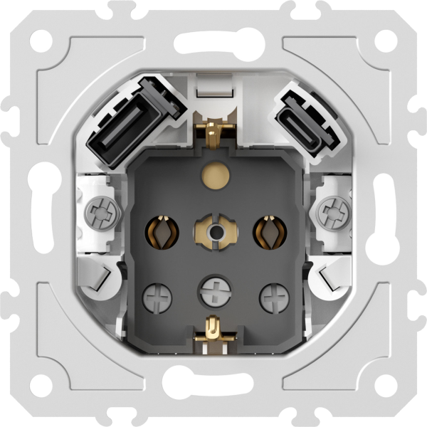 Donel механизм розетки Schuko 16А 250 В~ с зарядным устройством USB A+C, 5V/3A, мощность 20W, на винтах, серия DB