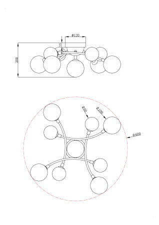 Потолочный светильник 9*G9 28Вт Латунь IP20 Bethany FR5116CL-09BS Freya