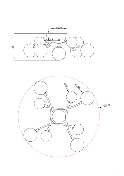Потолочный светильник 9*G9 28Вт Латунь IP20 Bethany FR5116CL-09BS Freya